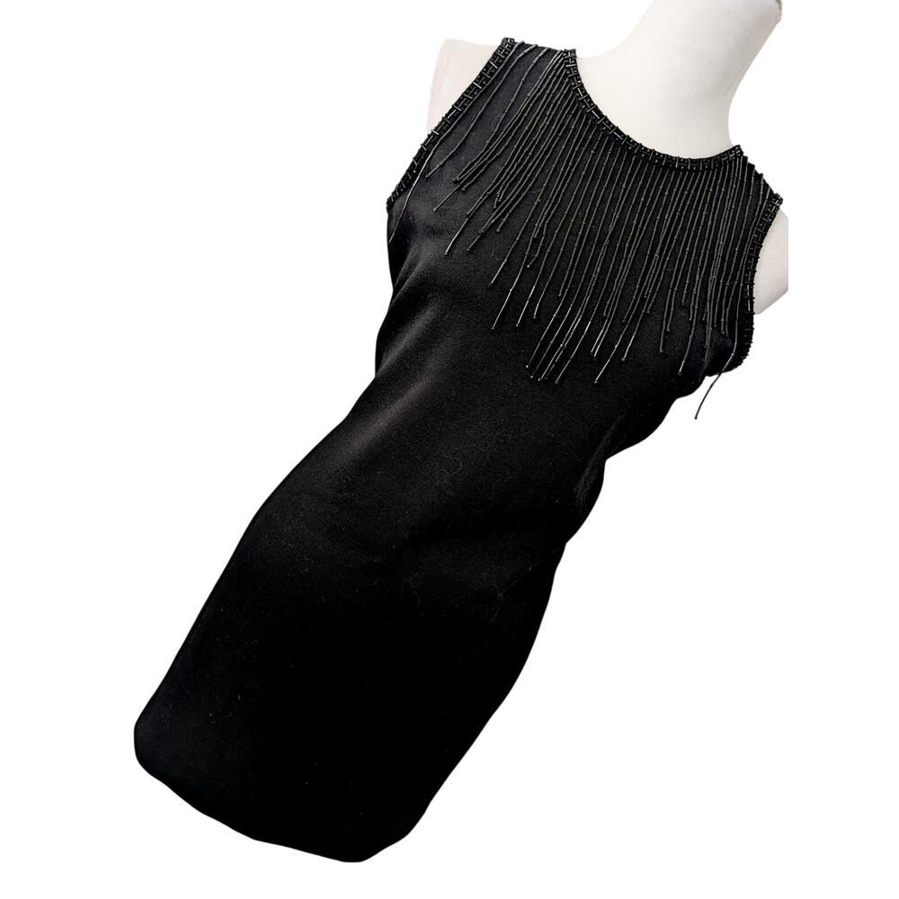 NWOT! NINA PATRICK! RICH BLACK WOOL BLEND, BLACK BEADED, SWING NECK DRESS! SZ S